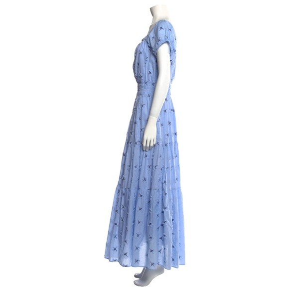 Ann Mashburn Blue Floral Printed Ruched Waist Long Dress Womens XS 100% Cotton - Picture 3 of 14